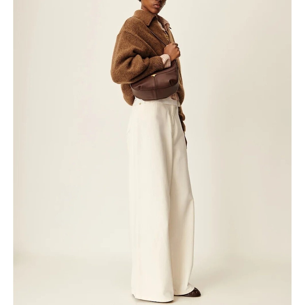 Sac hobo en cuir verni souple à bandoulière, DIVILIO marron, SESSUN