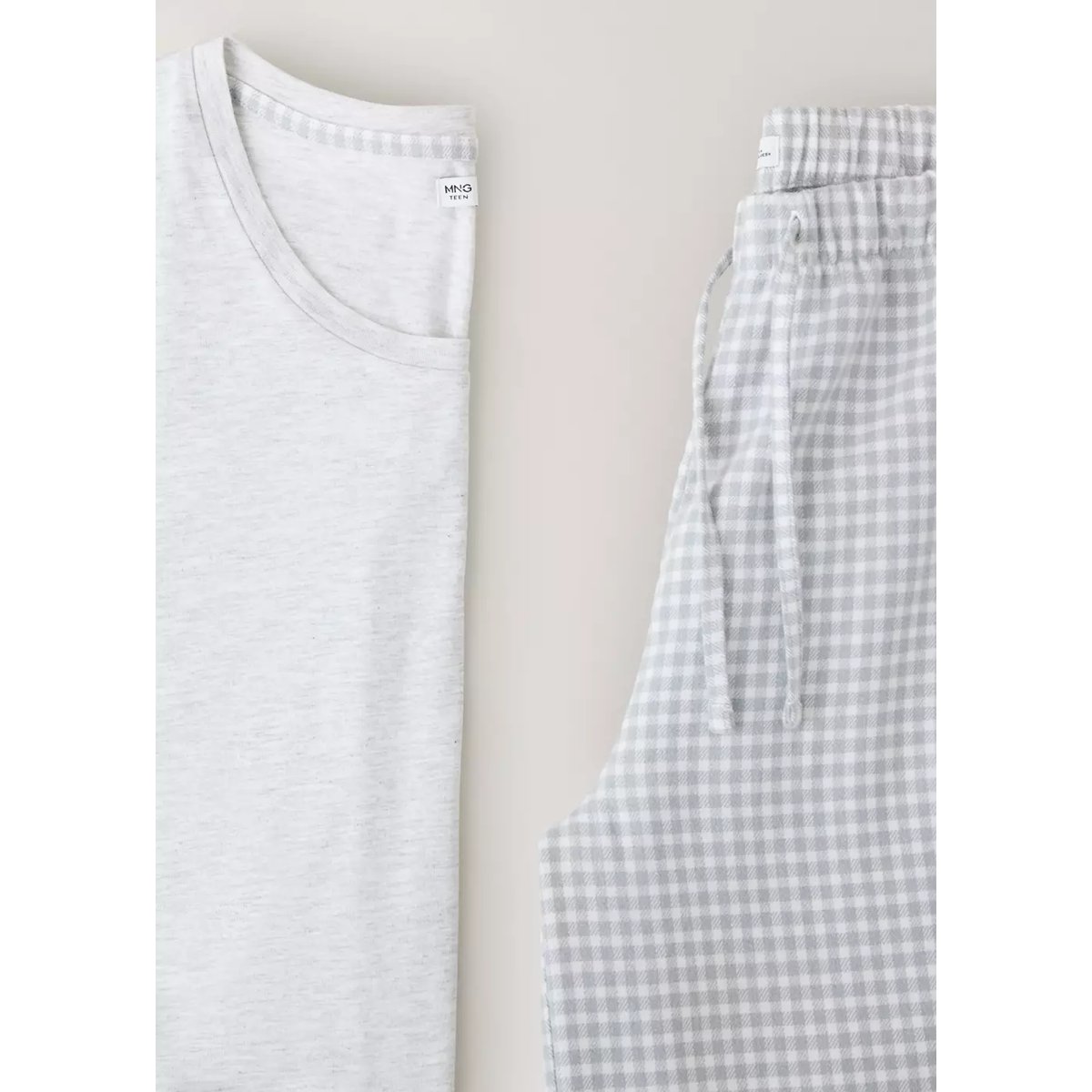 Pyjama complet coton carreaux gris chiné clair, MANGO TEEN