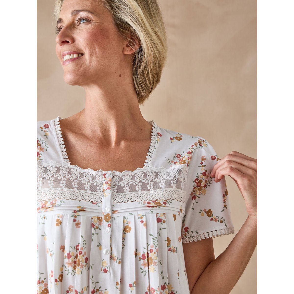 Chemise de nuit longue brodée imprimé blanc, DAXON