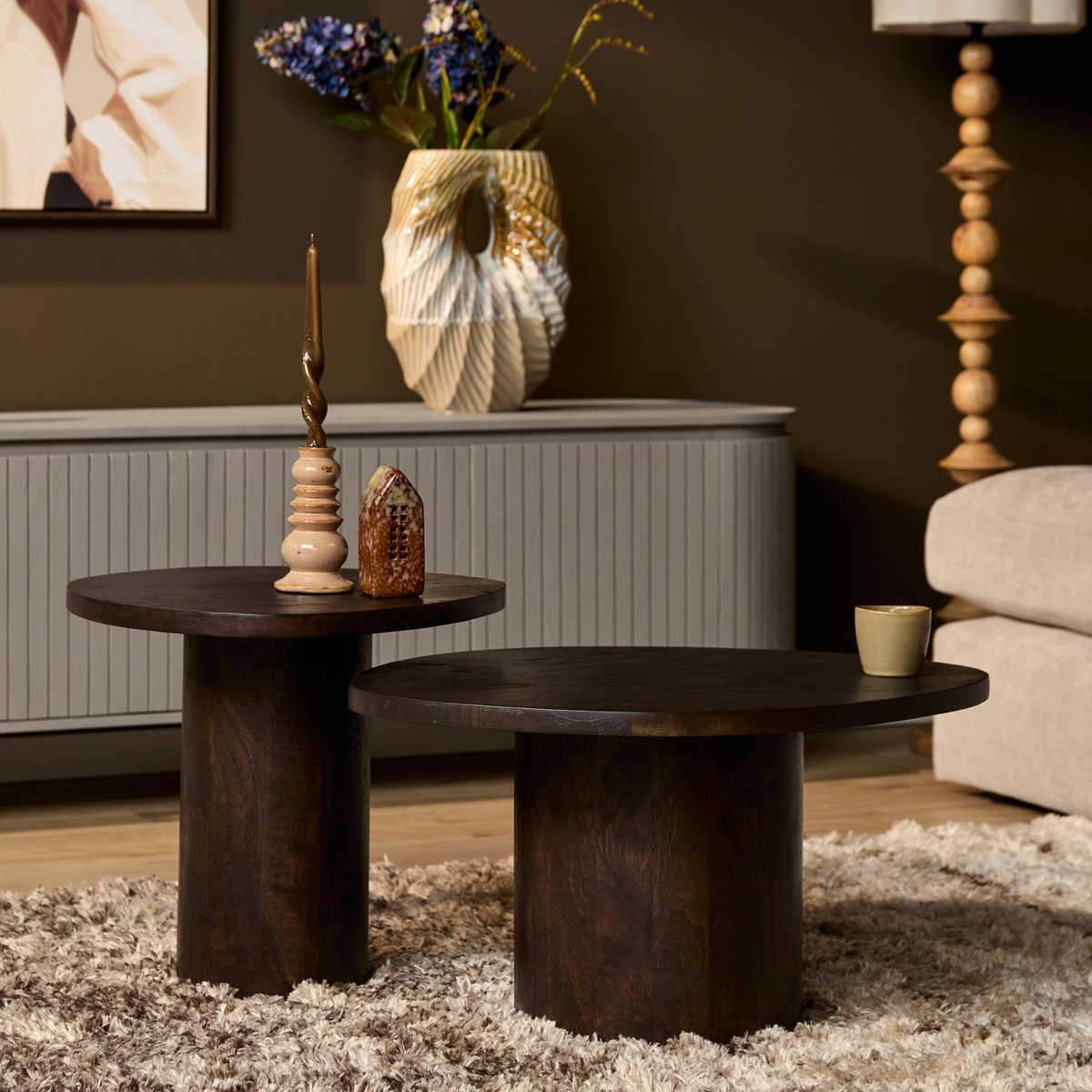 Table basse design organique en bois foncé (lot de 2) ALMA marron, PIER IMPORT
