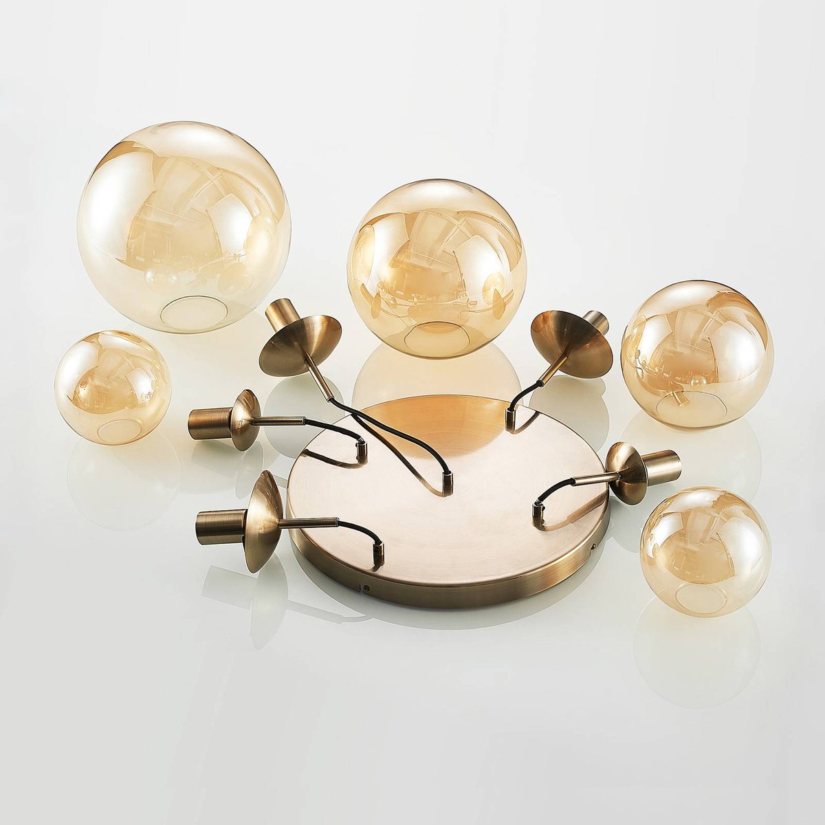 Suspension en verre vintage, Teeja ambre, laiton ancien, LINDBY