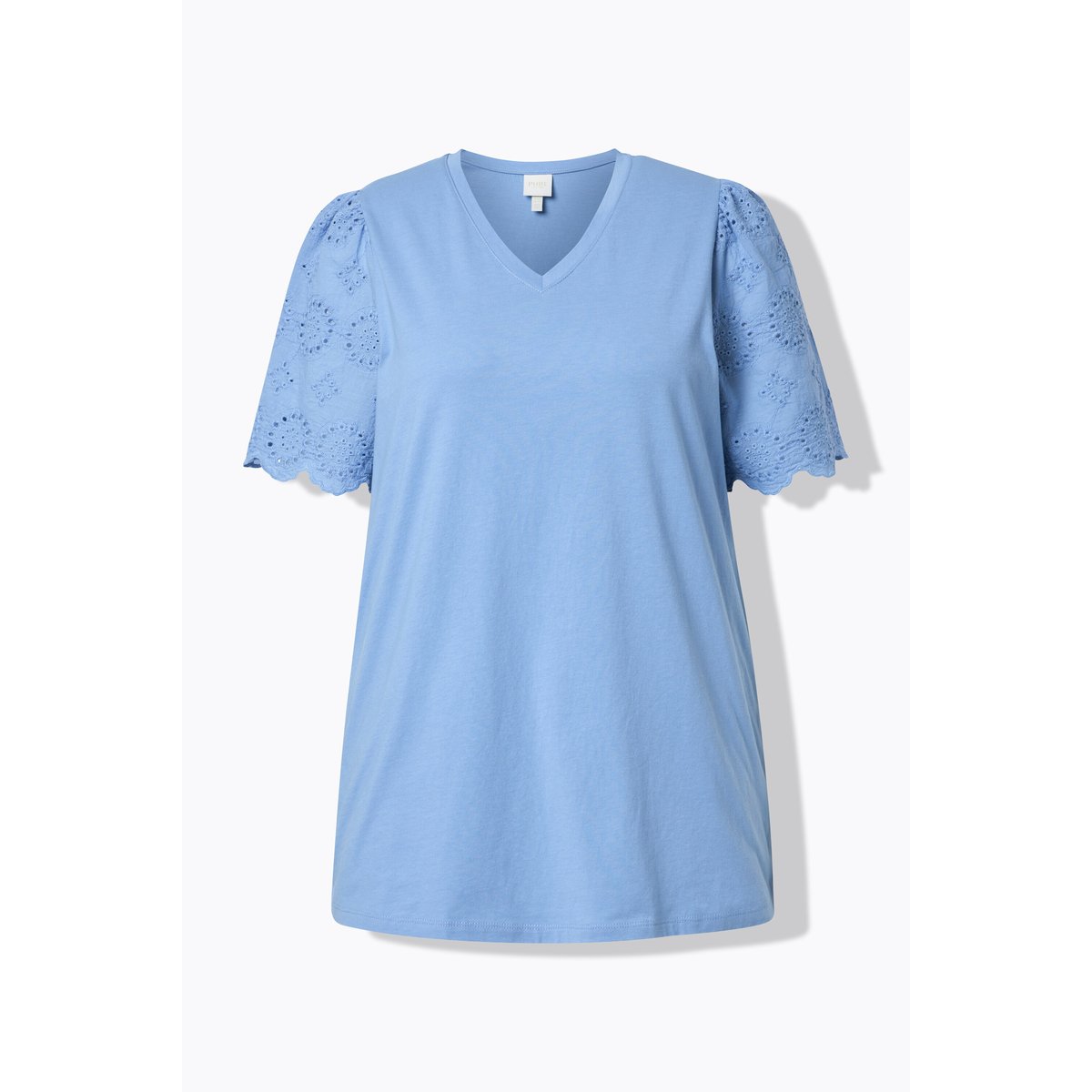 T-shirt en coton bio avec broderies bleu pigeon, ULLA POPKEN
