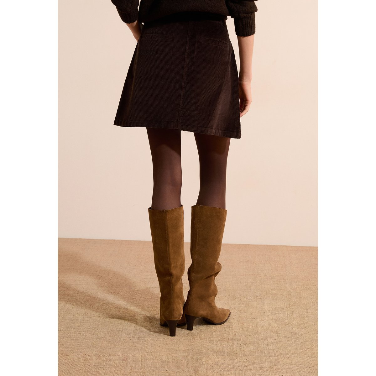 Jupe courte en coton VELVETY chocolat, ETAM