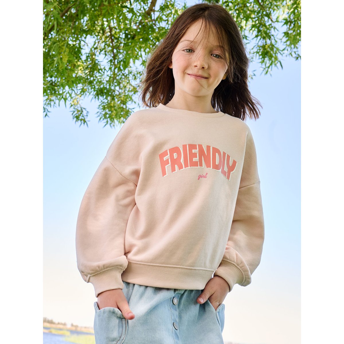 Sweat message positif rose pâle, VERTBAUDET