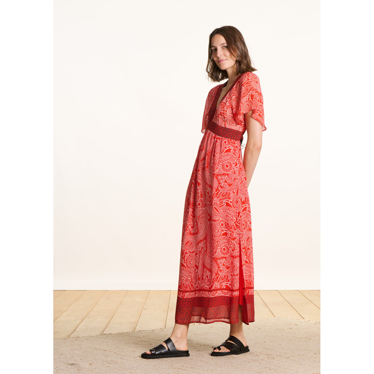 Robe longue en voile imprimé orange, LA FEE MARABOUTEE