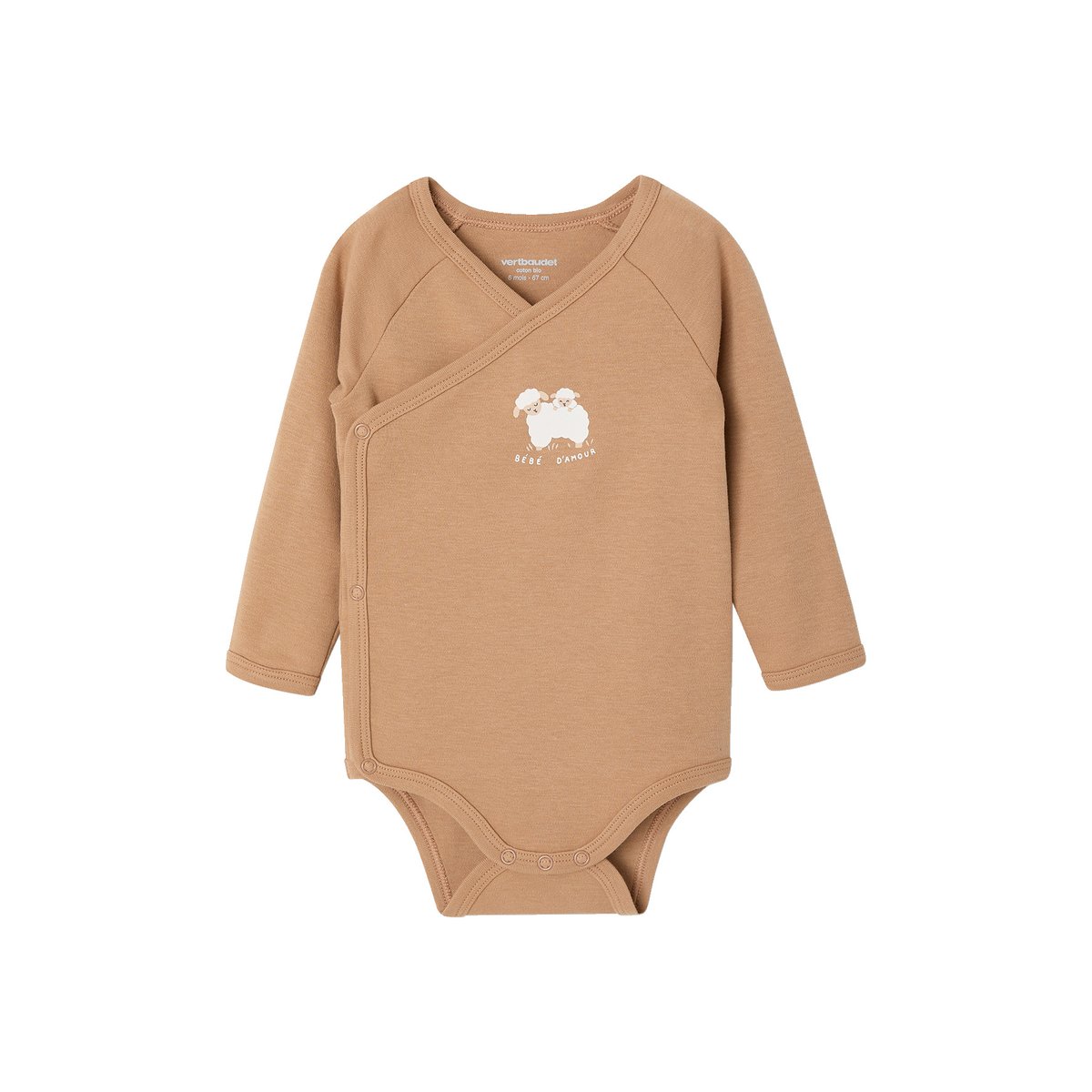 Lot de 2 bodies naissance manches longues rose pâle, VERTBAUDET