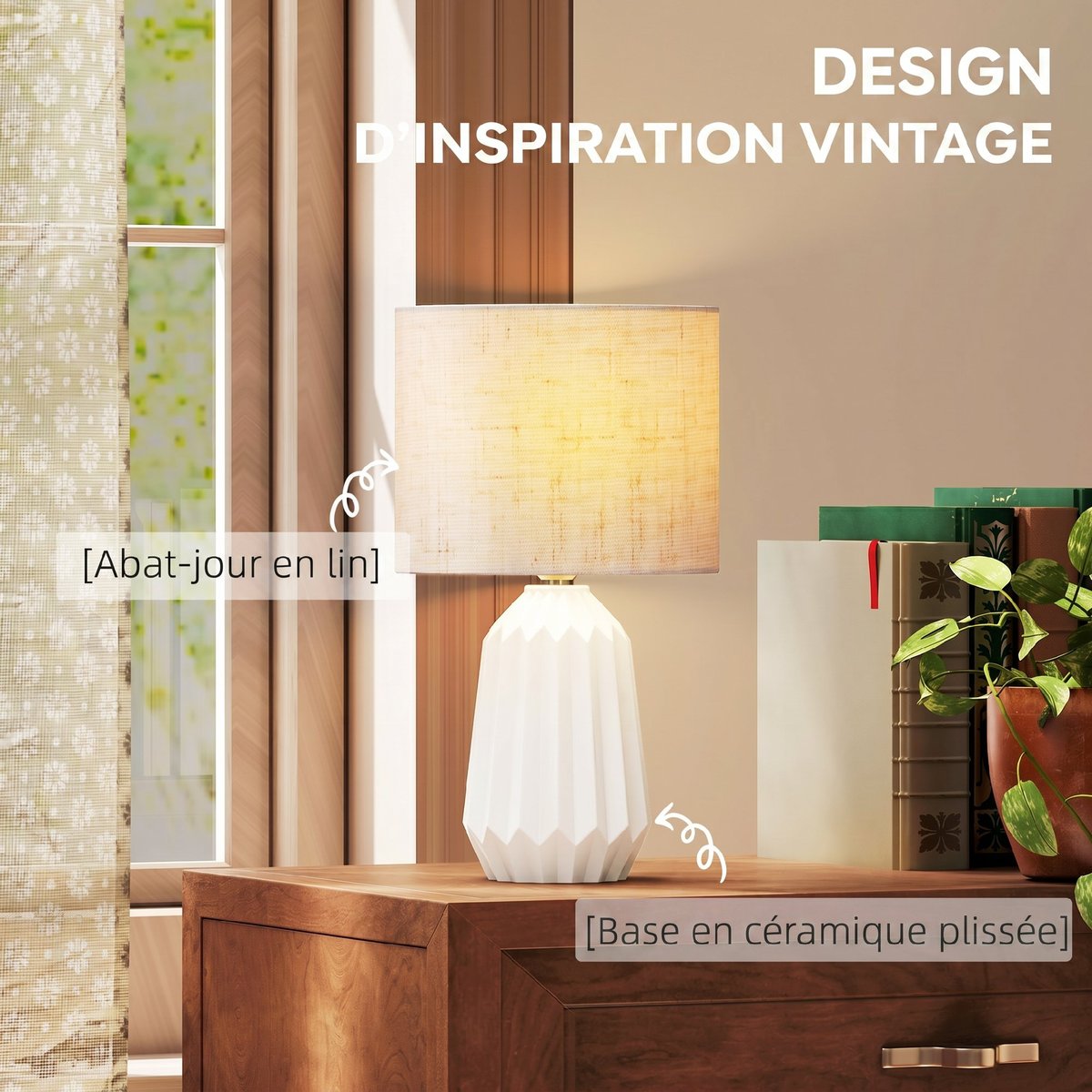 Lampe de table Céramique Blanc et Beige blanc et beige, HOMCOM