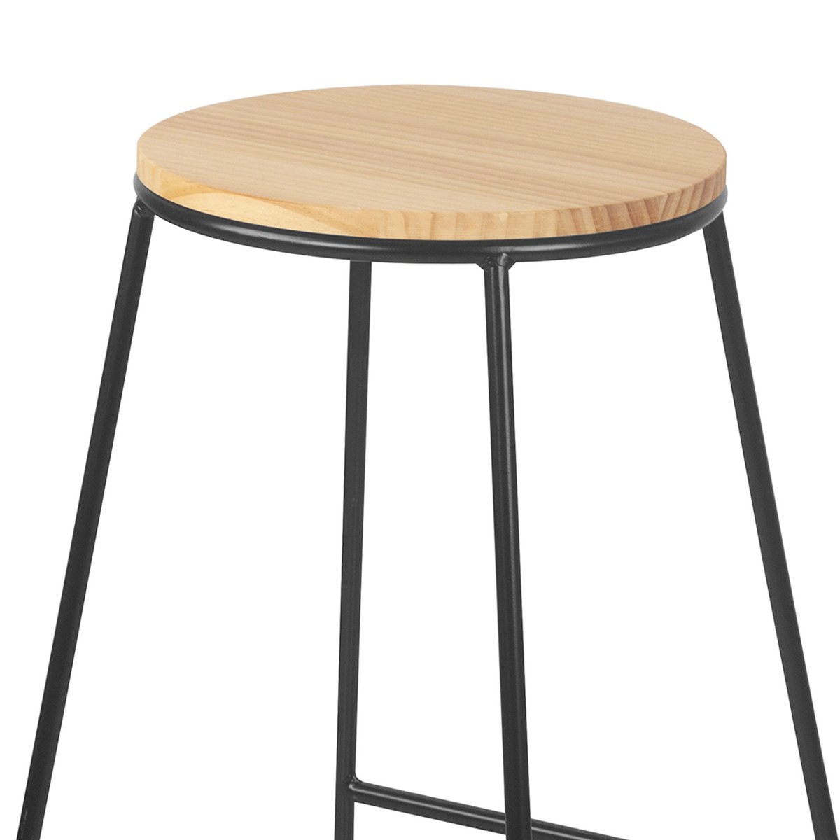 Tabouret de bar métal noir et assise bois 31x31x71cm noir, WADIGA