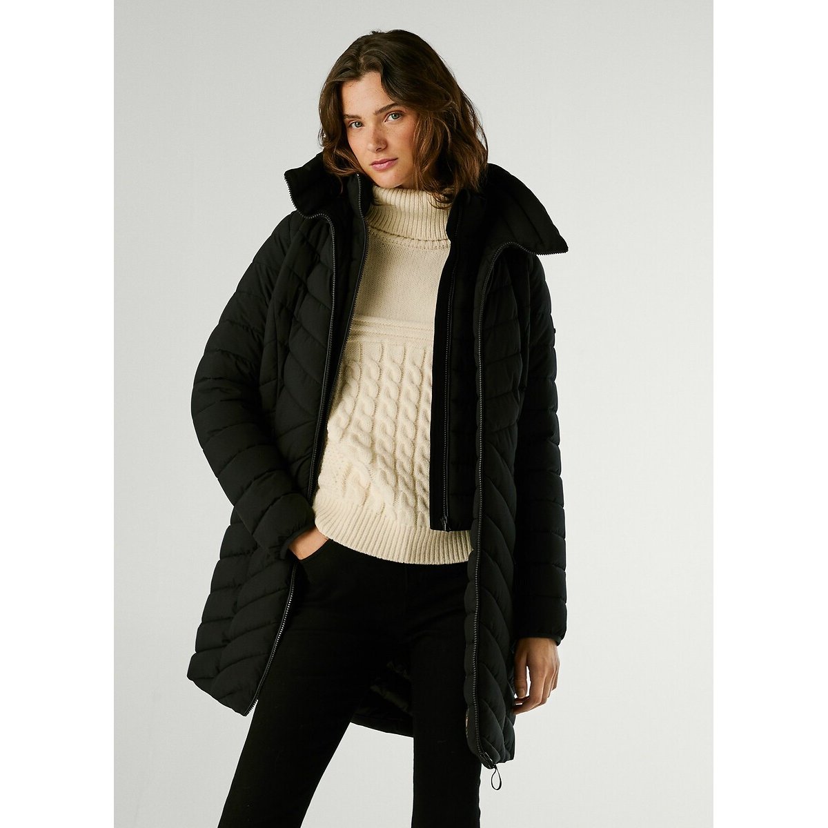 Sann Mid-Length Padded Jacket with Hood black, PEPE JEANS