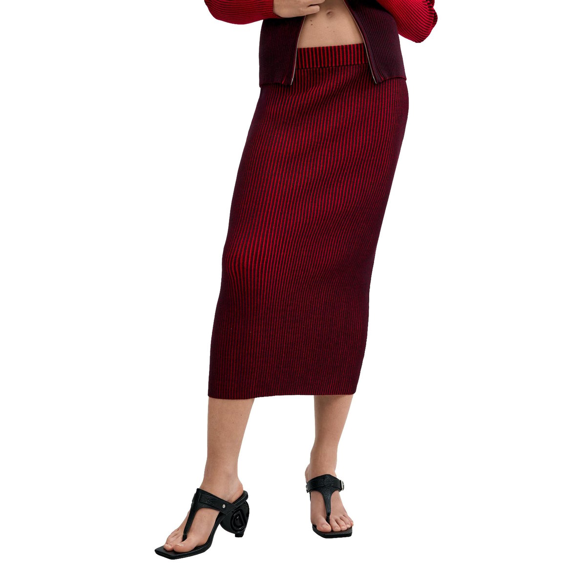 Jupe midi en maille irisée rouge, DESIGUAL