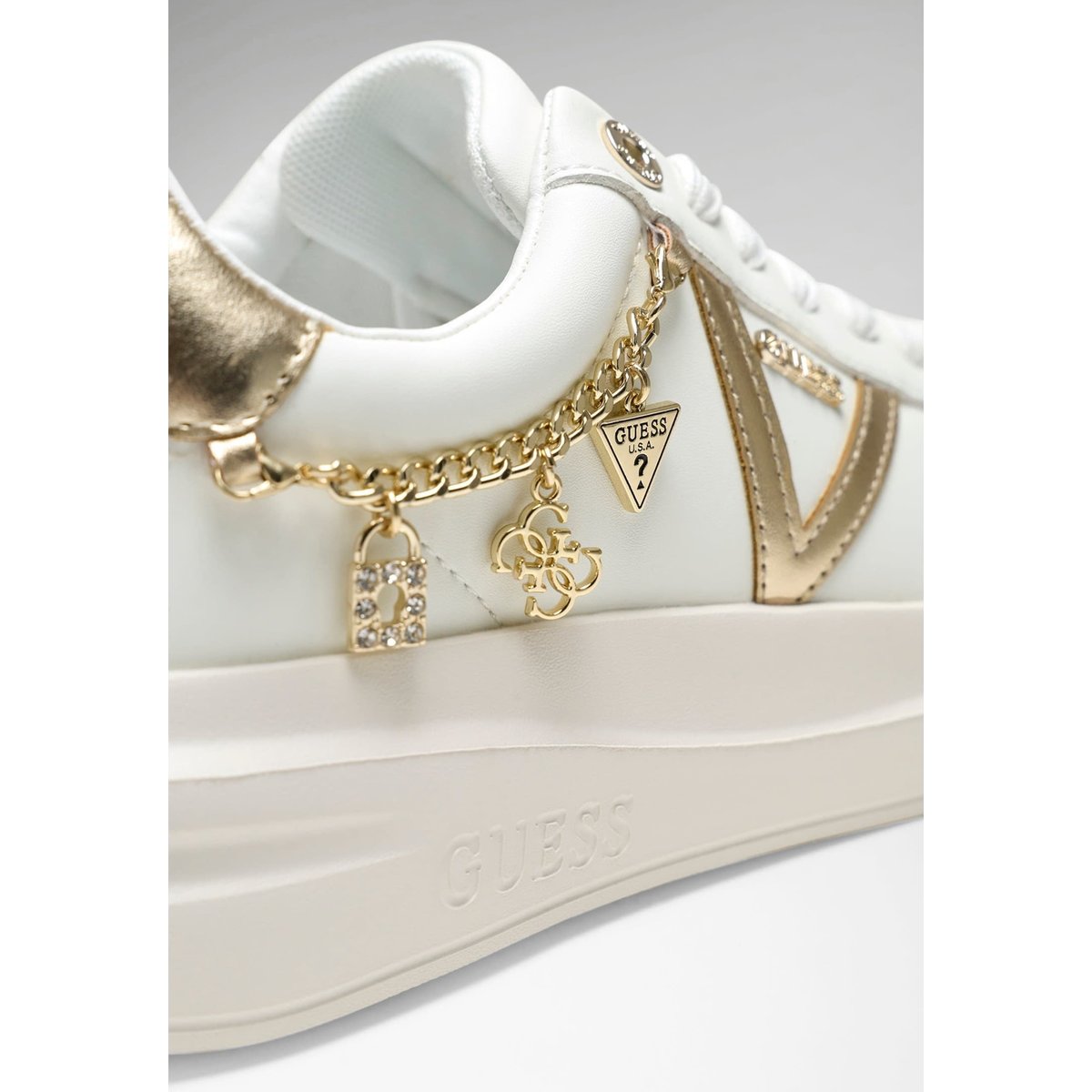 Baskets En Cuir Véritable Ebetts blanc multi, GUESS