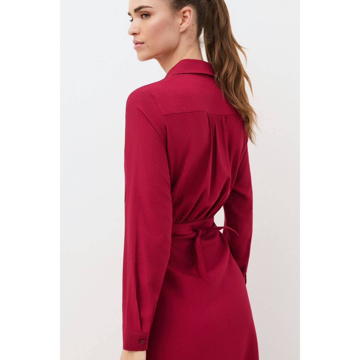 Robe longue col chemise ROSANA bordeaux, CAROLL