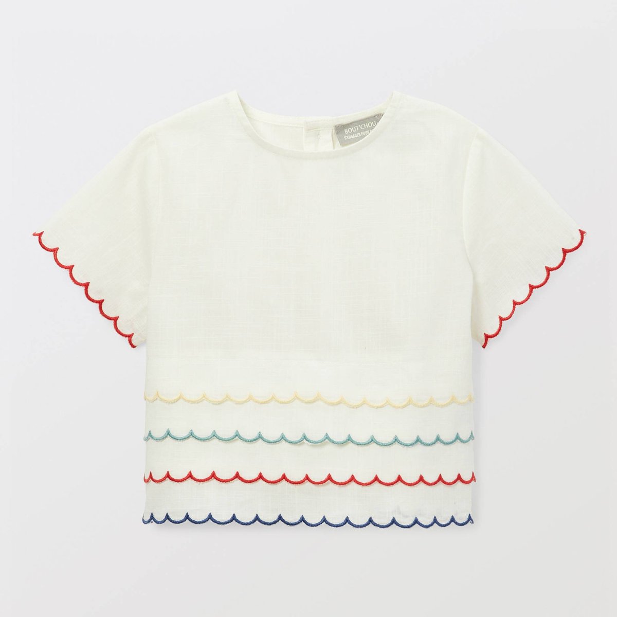 Blouse manches courtes fantaisie en coton BIO GOTS ecru, BOUT'CHOU
