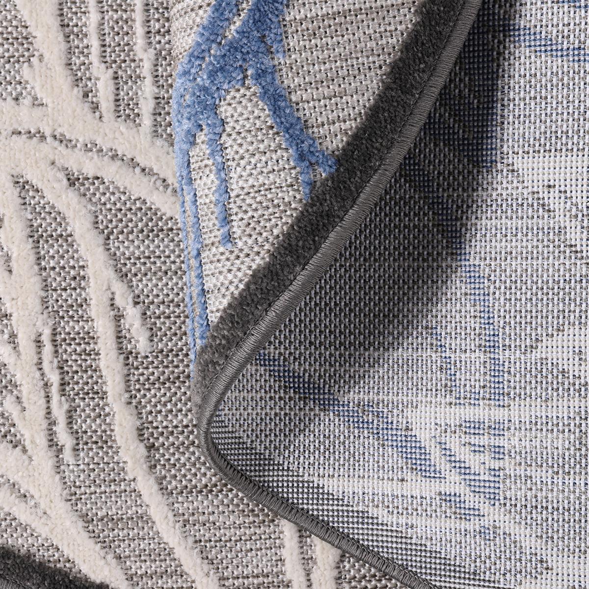 Tapis extérieur tissé kilim rectangle CHIMEKO gris, bleu, UN AMOUR DE TAPIS