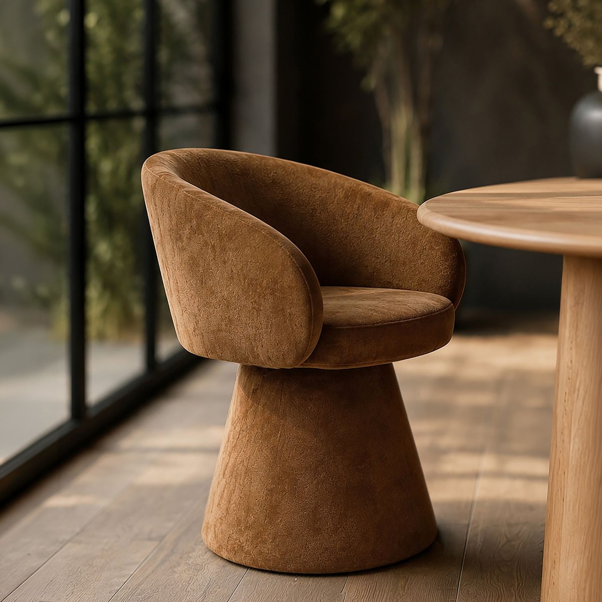 Fauteuil de table pivotant en velours, ALBA marron, NOW'S HOME