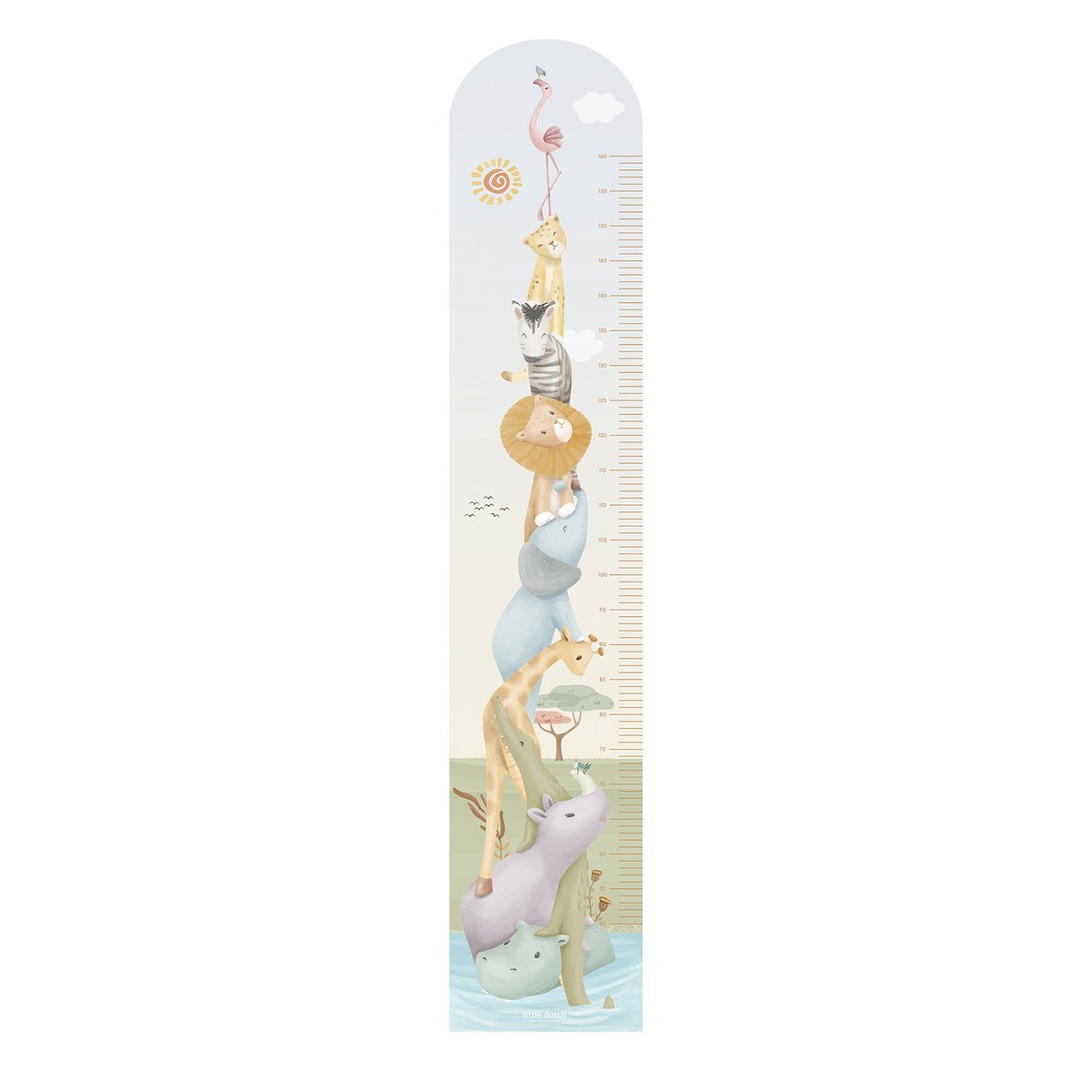 Toise murale autocollante pour enfant Animaux de la brousse coloris pastel, LITTLE DUTCH