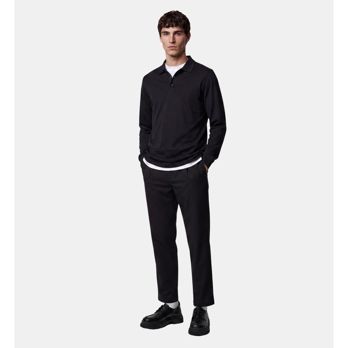 Pull polo teripol en laine mérinos noir, GALERIES LAFAYETTE
