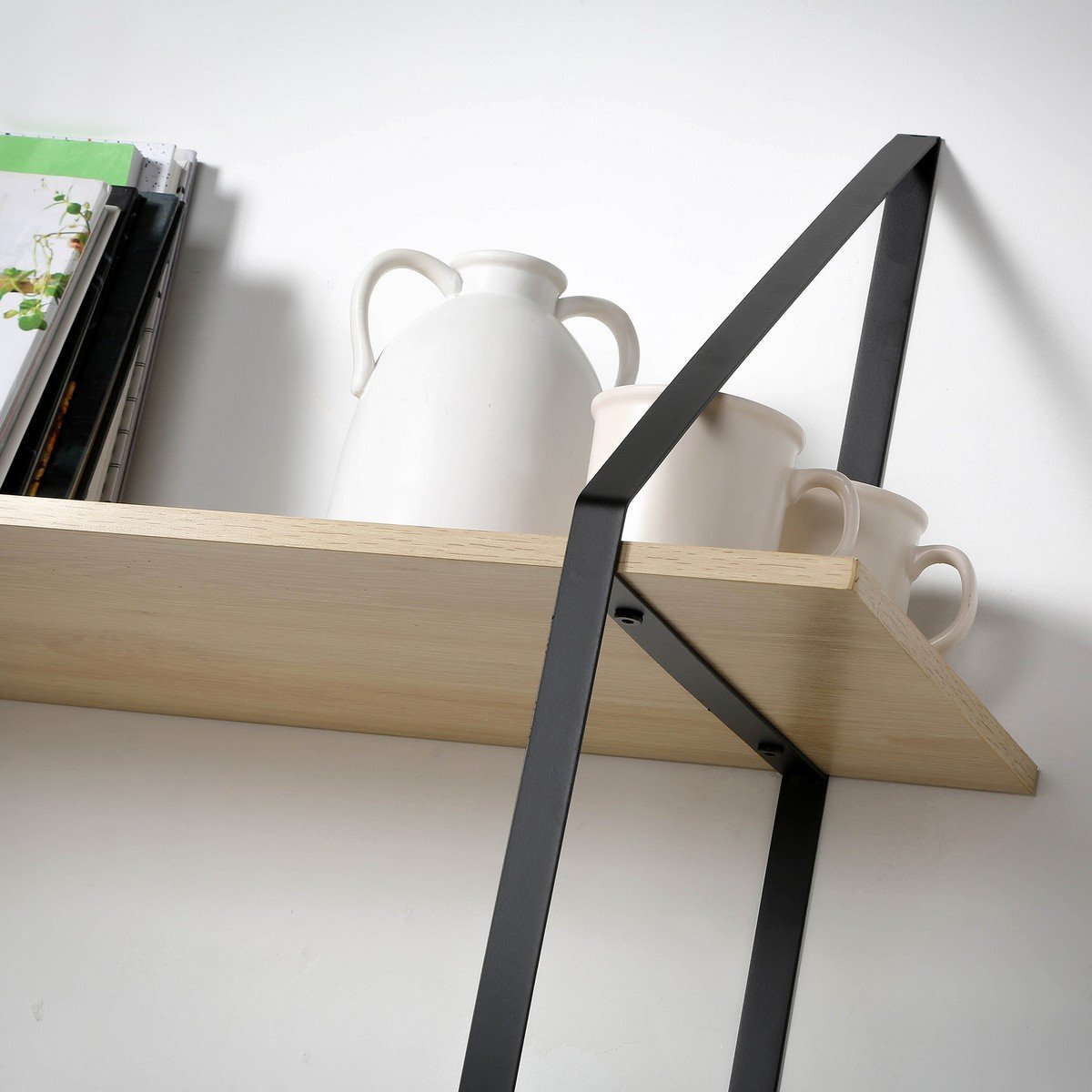 Etagère murale grande profondeur à 2 niveaux - L80 x P30cm bois clair, CALICOSY