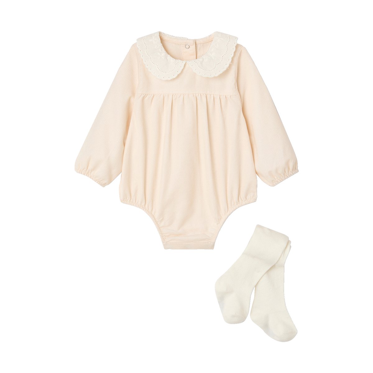 Ensemble barboteuse et collants naissance écru, VERTBAUDET
