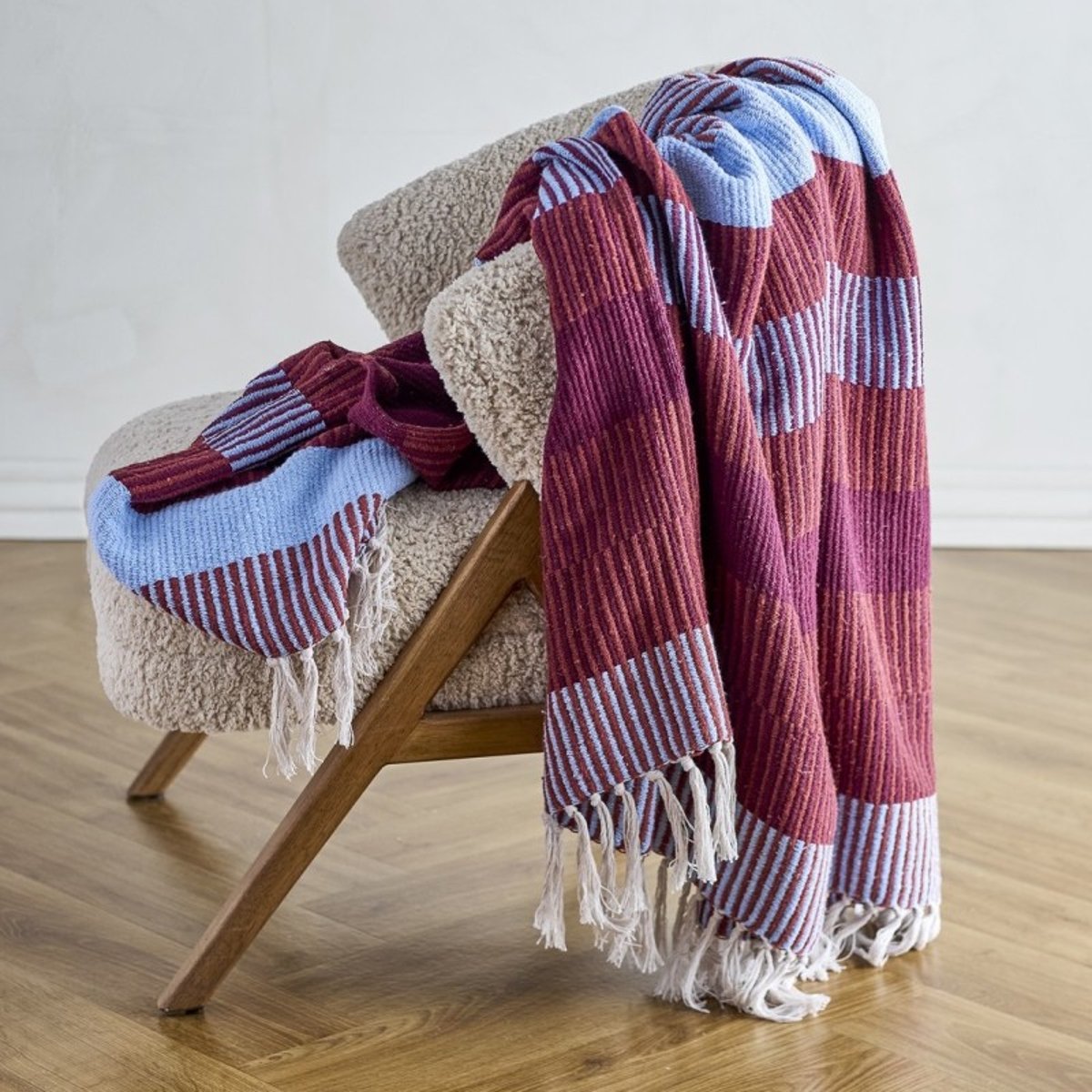Plaid rayures coton recyclé ISNEL rouge bordeaux, BLOOMINGVILLE