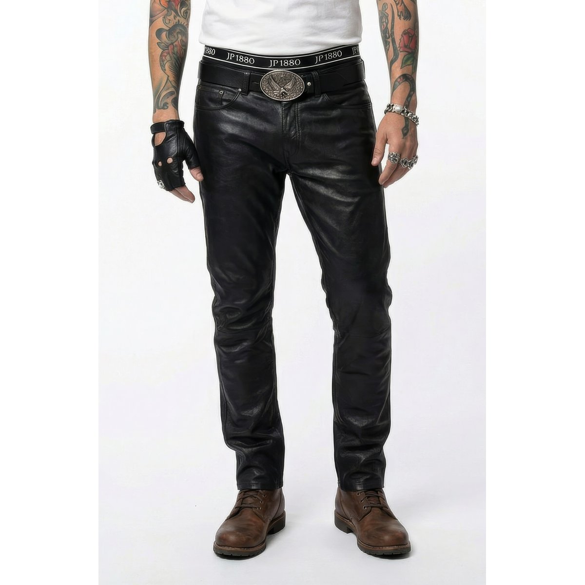 Pantalon en cuir nappa d'agneau de grande noir, JP1880