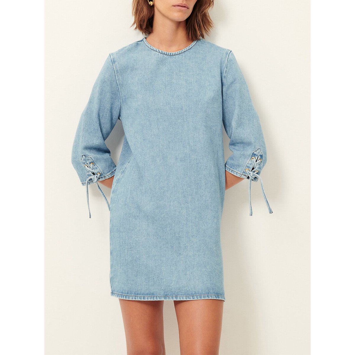 Robe courte à manches 3/4 lacées, en denim, TIZZANO bleu denim, SESSUN