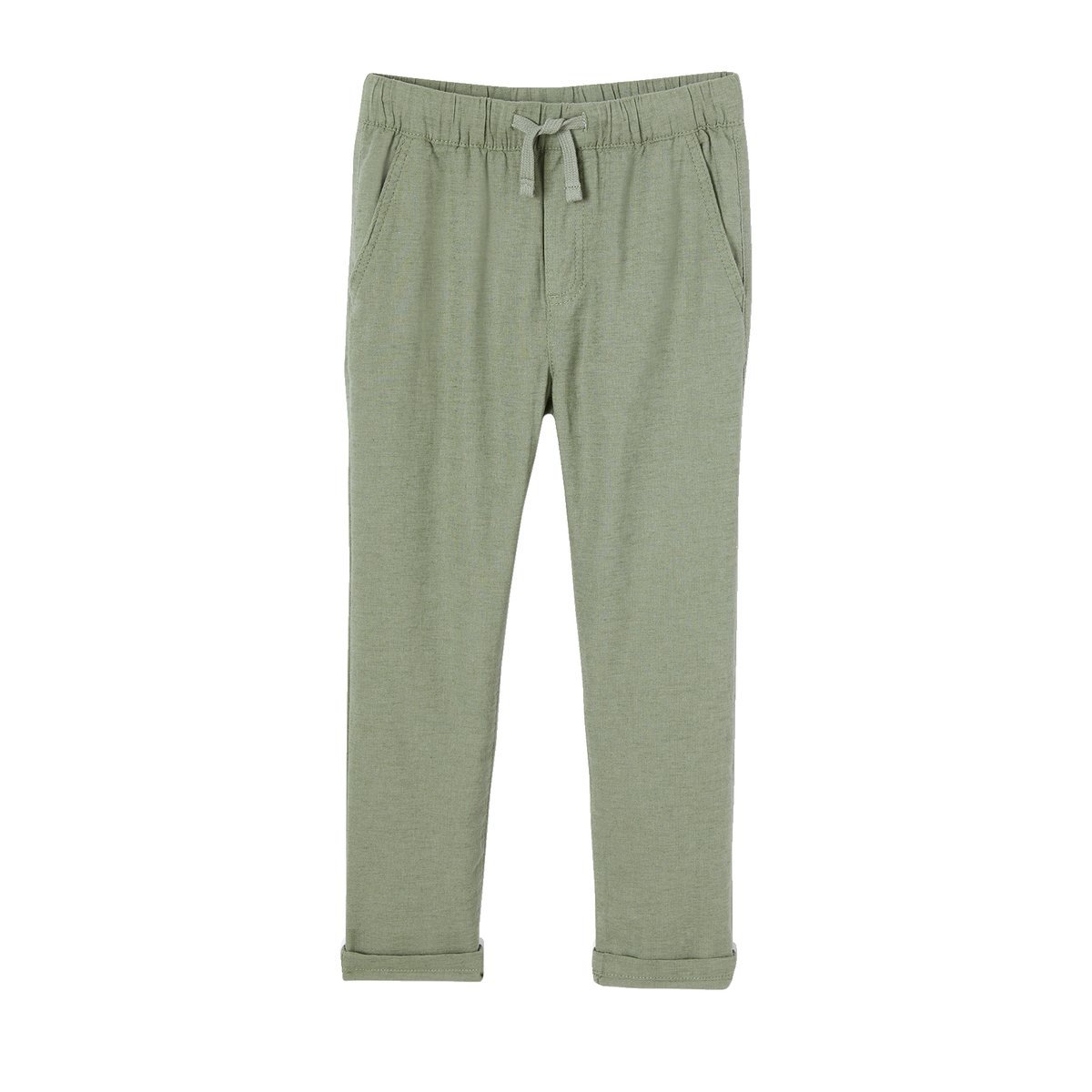 Pantalon léger en coton/lin vert sauge, VERTBAUDET