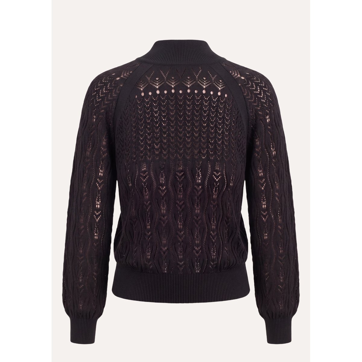 Pull en maille ajourée manches longues col montant noir, LA FEE MARABOUTEE