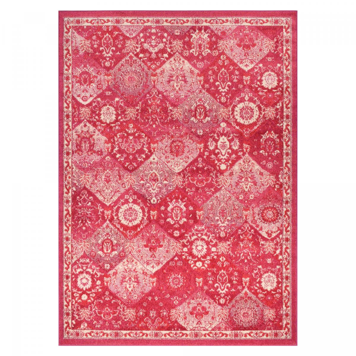 Tapis orient tissé motif traditionnel OLNA rose, blanc, UN AMOUR DE TAPIS