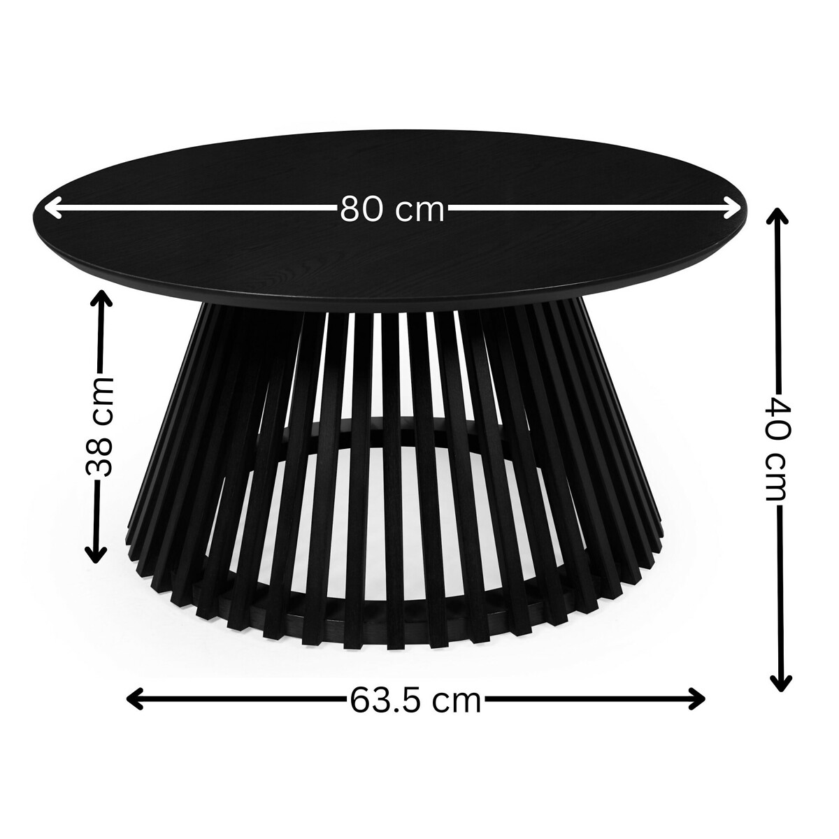Osric Round Oak Slatted Coffee Table black, SO'HOME