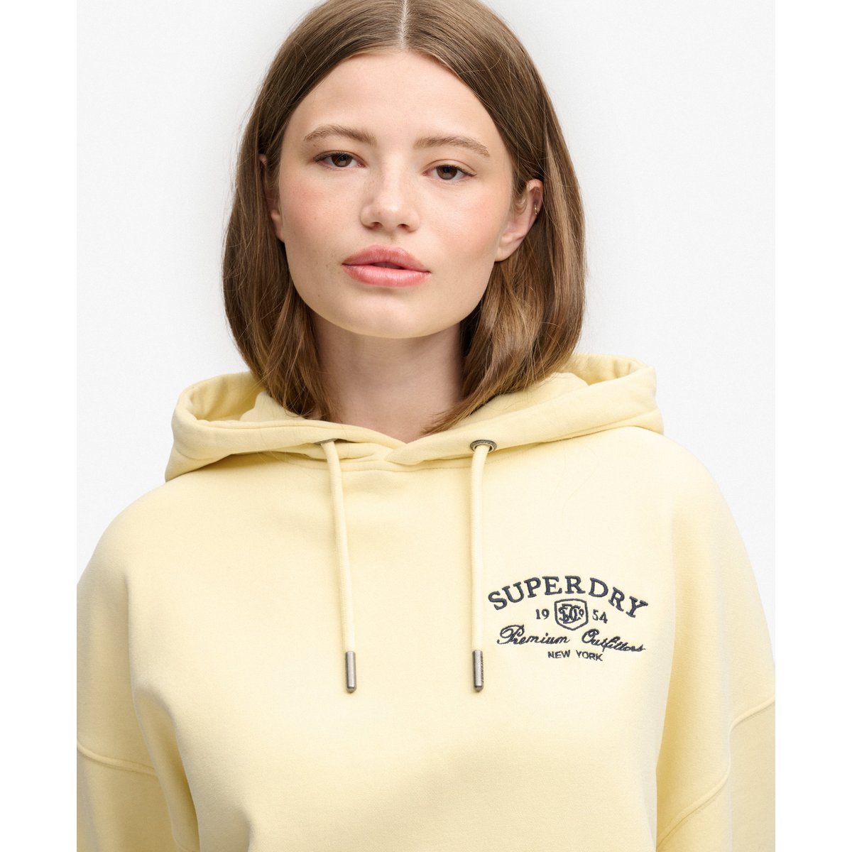 Sweat à capuche Luxe Casual Brodé Coupe Décontractée crème double, SUPERDRY