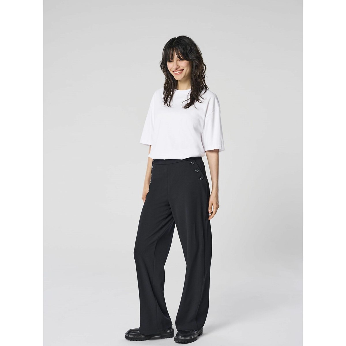 Pantalon large boutonné noir, ONLY