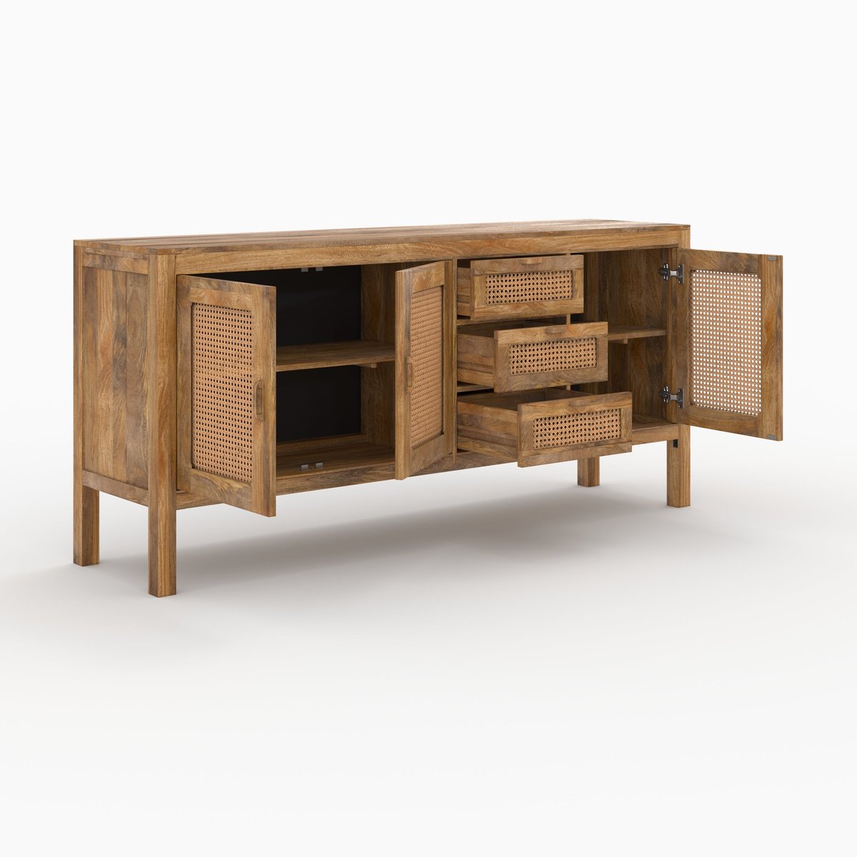 Buffet 3 portes et 3 tiroirs en bois de manguier et cannage - TIKI marron clair, MAISON PAVANE