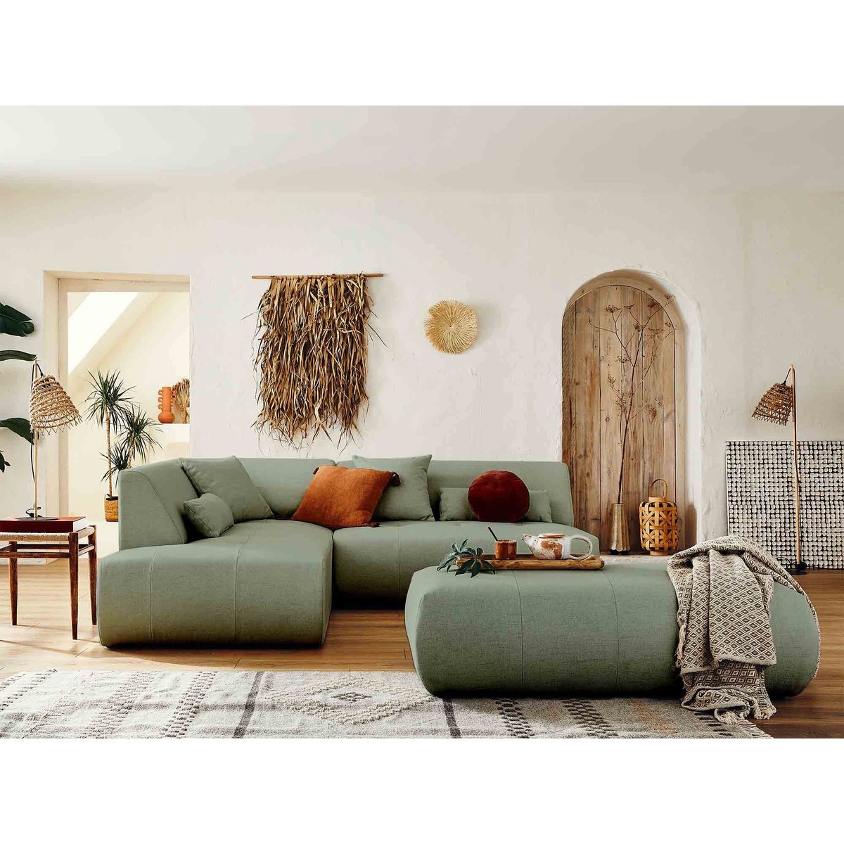 Canapé d'Angle gauche 5 places - ONYX vert sauge, BEST MOBILIER