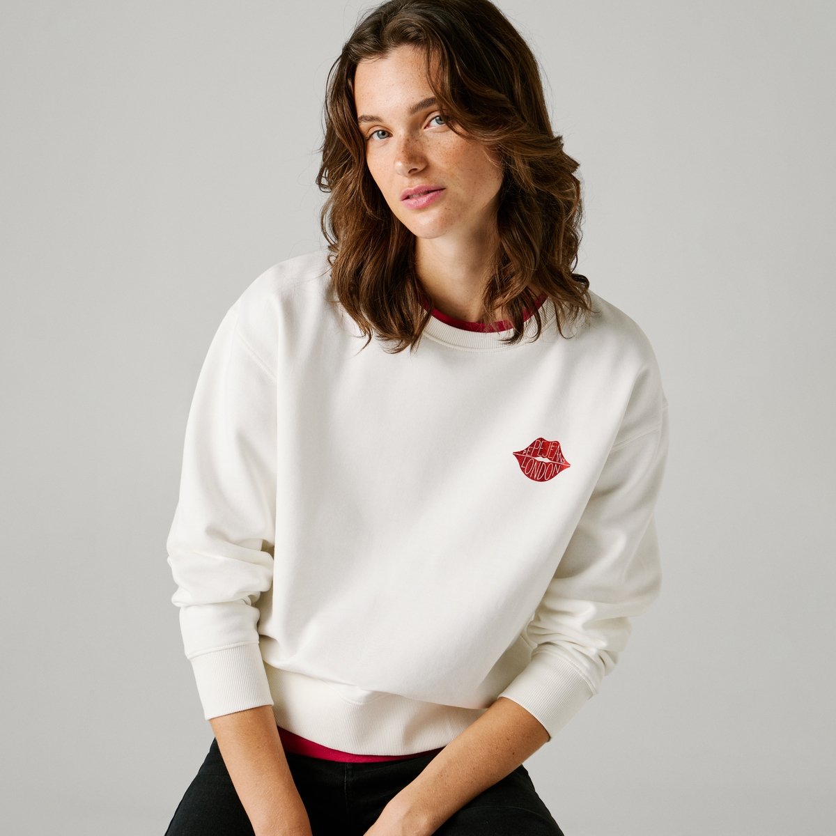 Sweat-Shirt À Col Rond Avec Logo souris blanche, PEPE JEANS