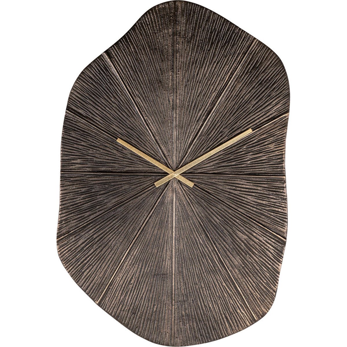 Horloge murale sculpturale en aluminium bronze avec aiguilles dorées, RECOLLECTION