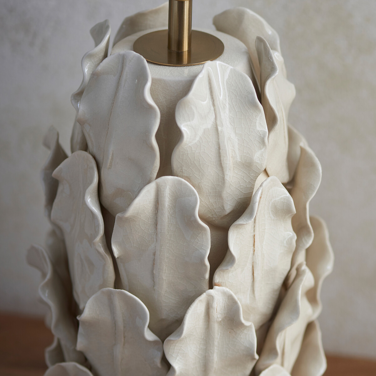 Large Leafy Table Lamp Base in Ivory Crackle Glaze cream, ÉDITÉ