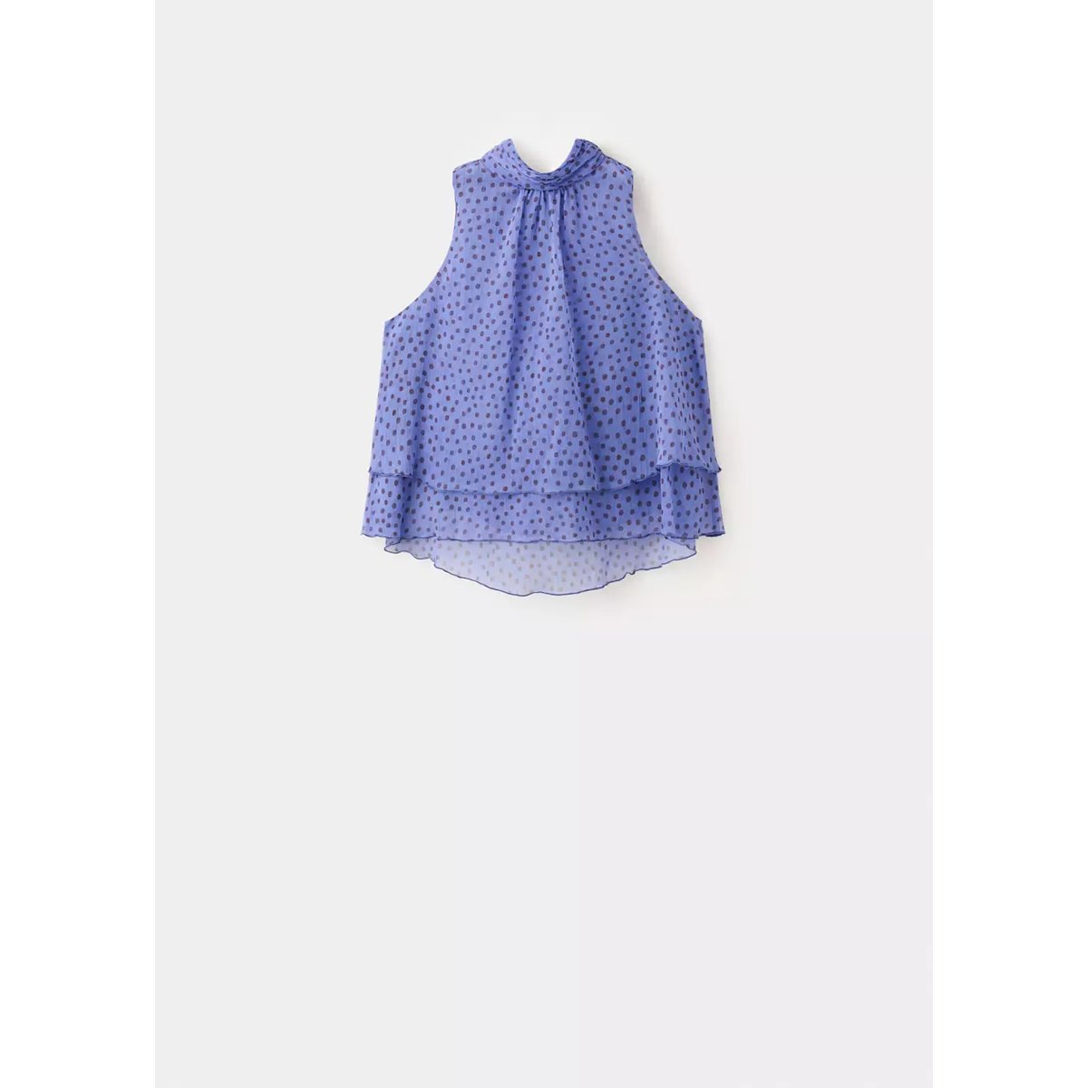 Blouse à pois à volants bleu, MANGO