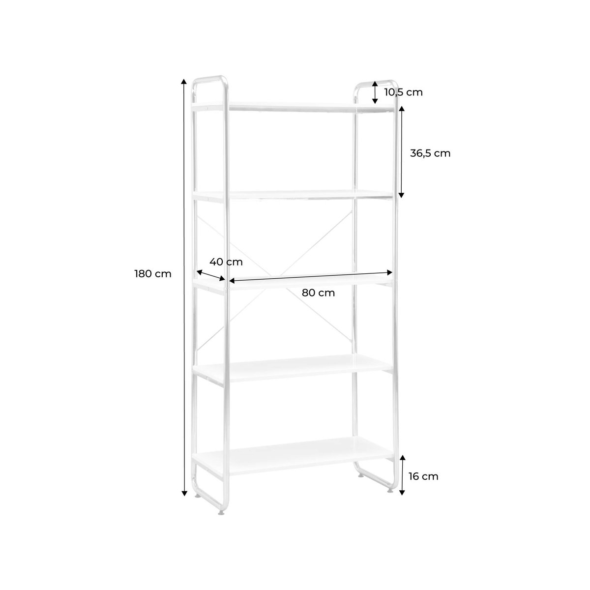 Etagère bibliothèque métal chromé et décor bois 5 niveaux LENNOX noyer, SWEEEK