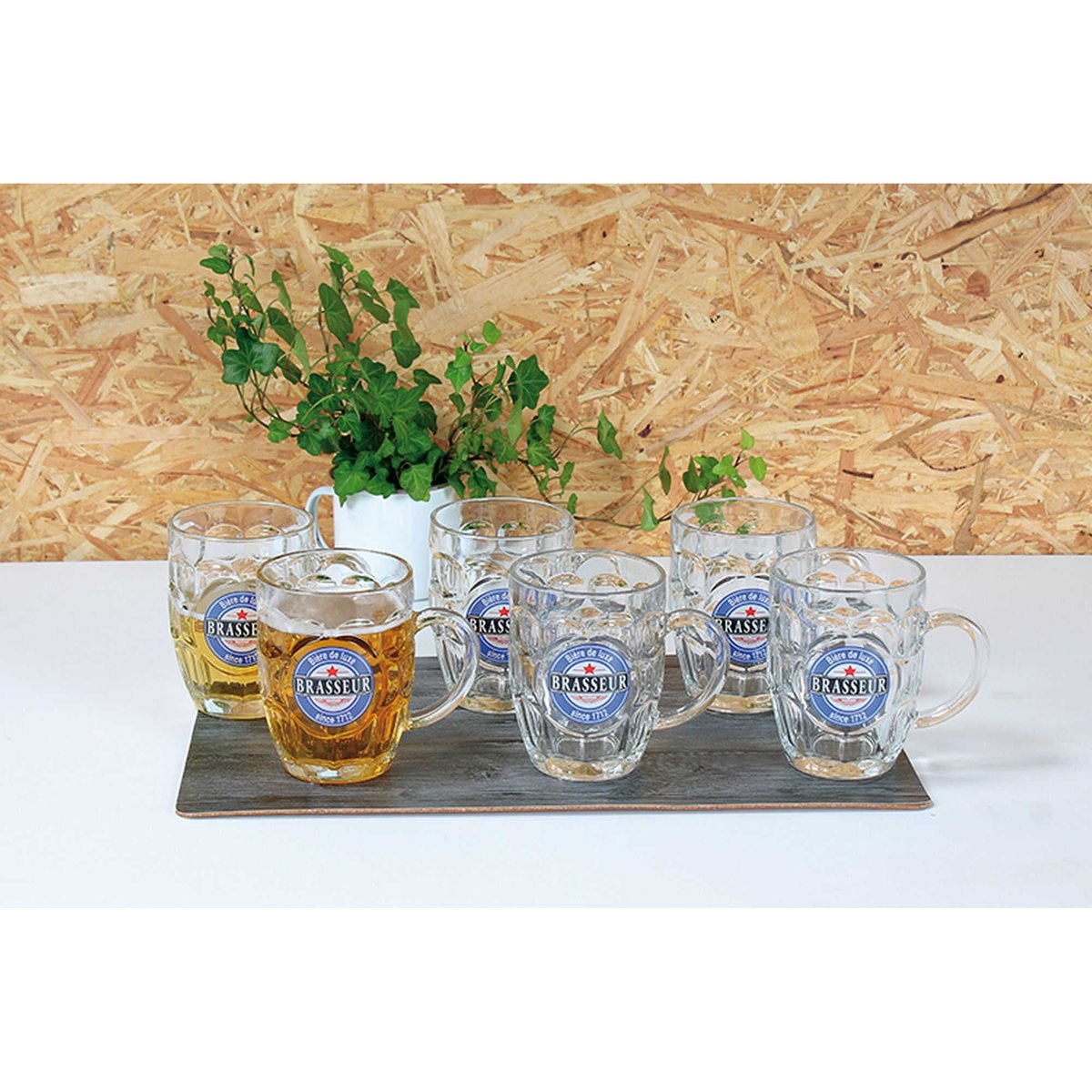 Lot de 6 chopes à bières 54cl, BRASSEUR transparent, NOVASTYL