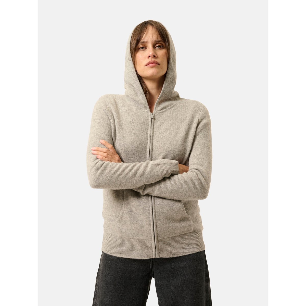 Gilet Zippé Capuche Nuage Chiné Debbie gris chiné, JUST CASHMERE