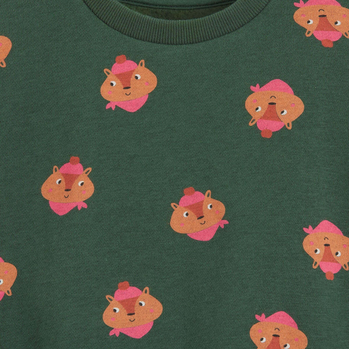 Sweat col rond, imprimé animalier, en molleton vert, LA REDOUTE COLLECTIONS