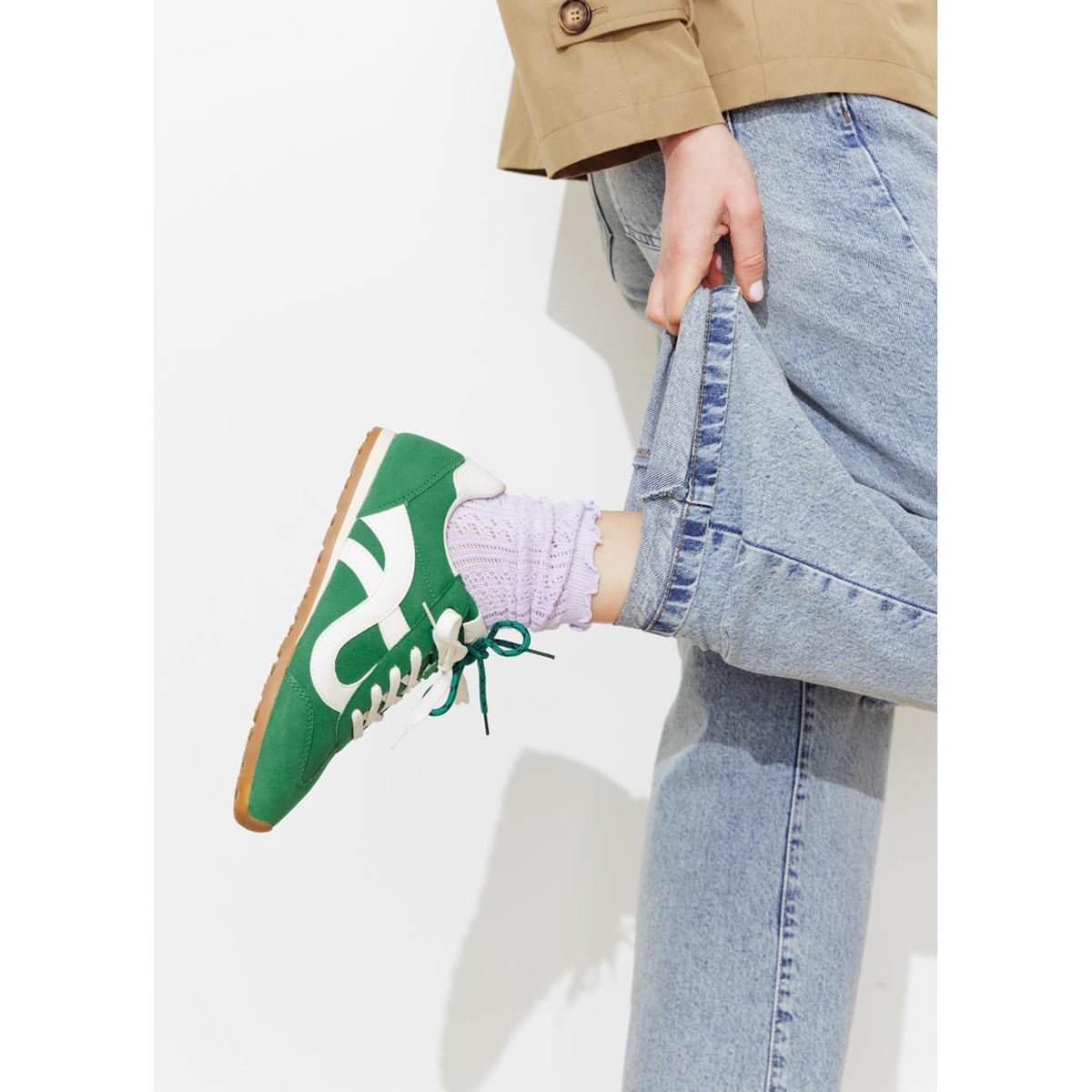 Baskets effet nubuck vert, PROMOD