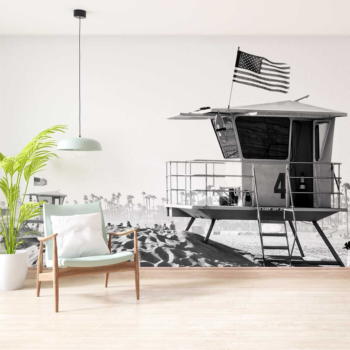 Papier peint cabane de sauveteur n&b intissé, HEXOA