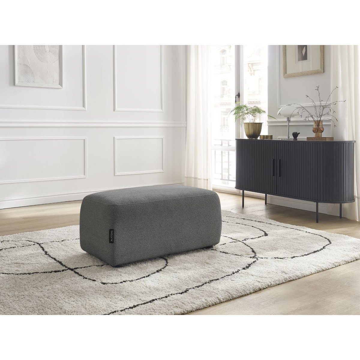 Pouf tissu chiné, ATILLA gris foncé, BOBOCHIC