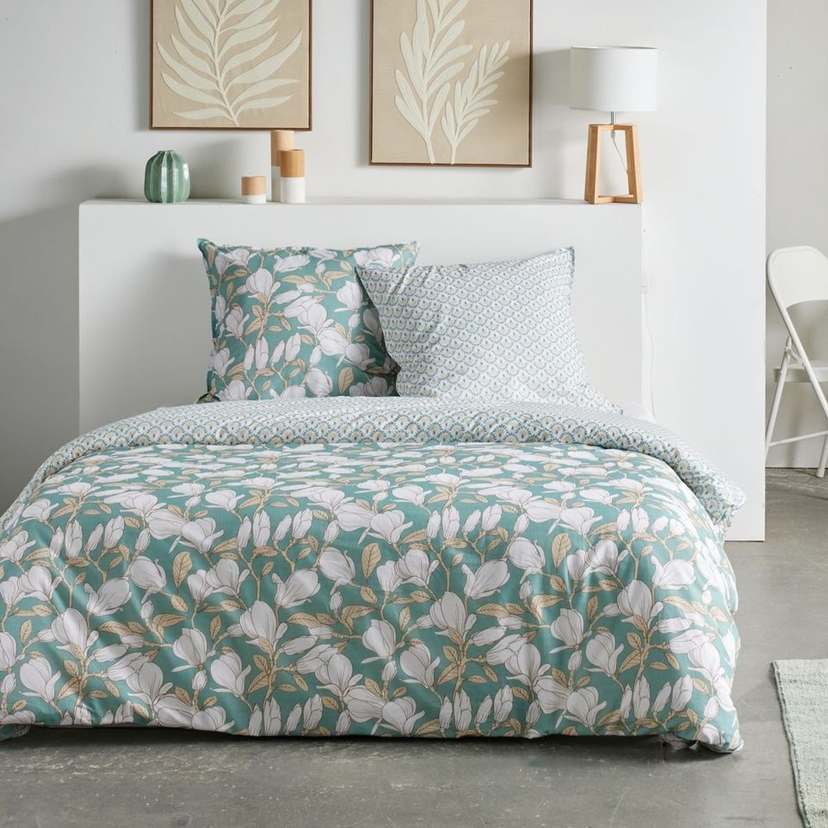 Parure de lit imprimé Floral coton SUNSHINE JAVIER bleu, TODAY