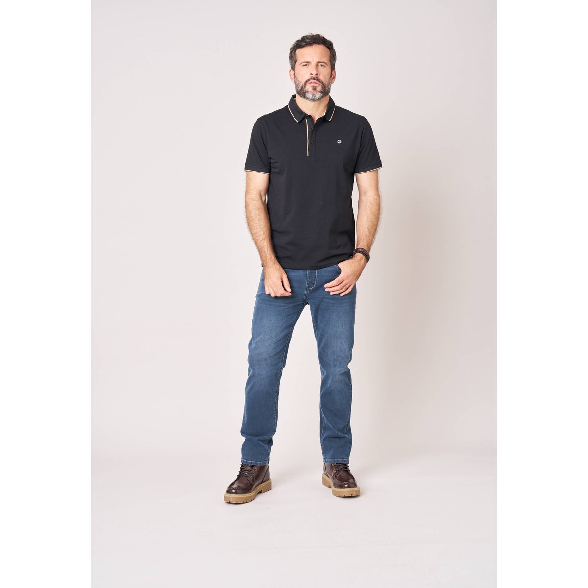 Polo regular homme avec col rayé SLATE black, DEELUXE