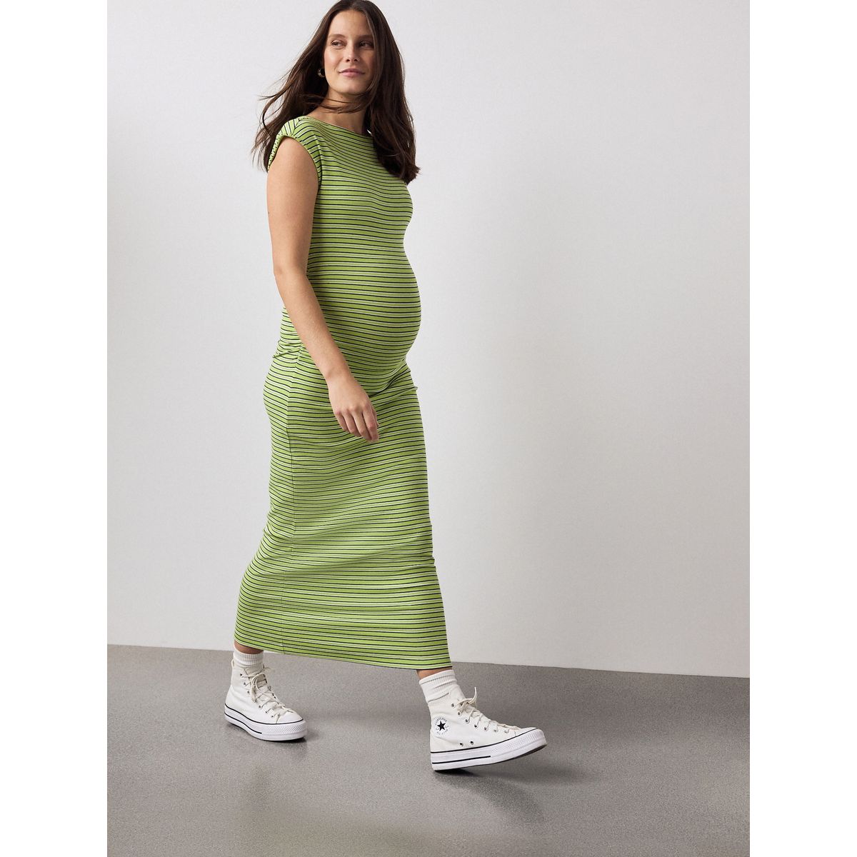 Robe ultra-douce de grossesse vert à rayures, NEXT