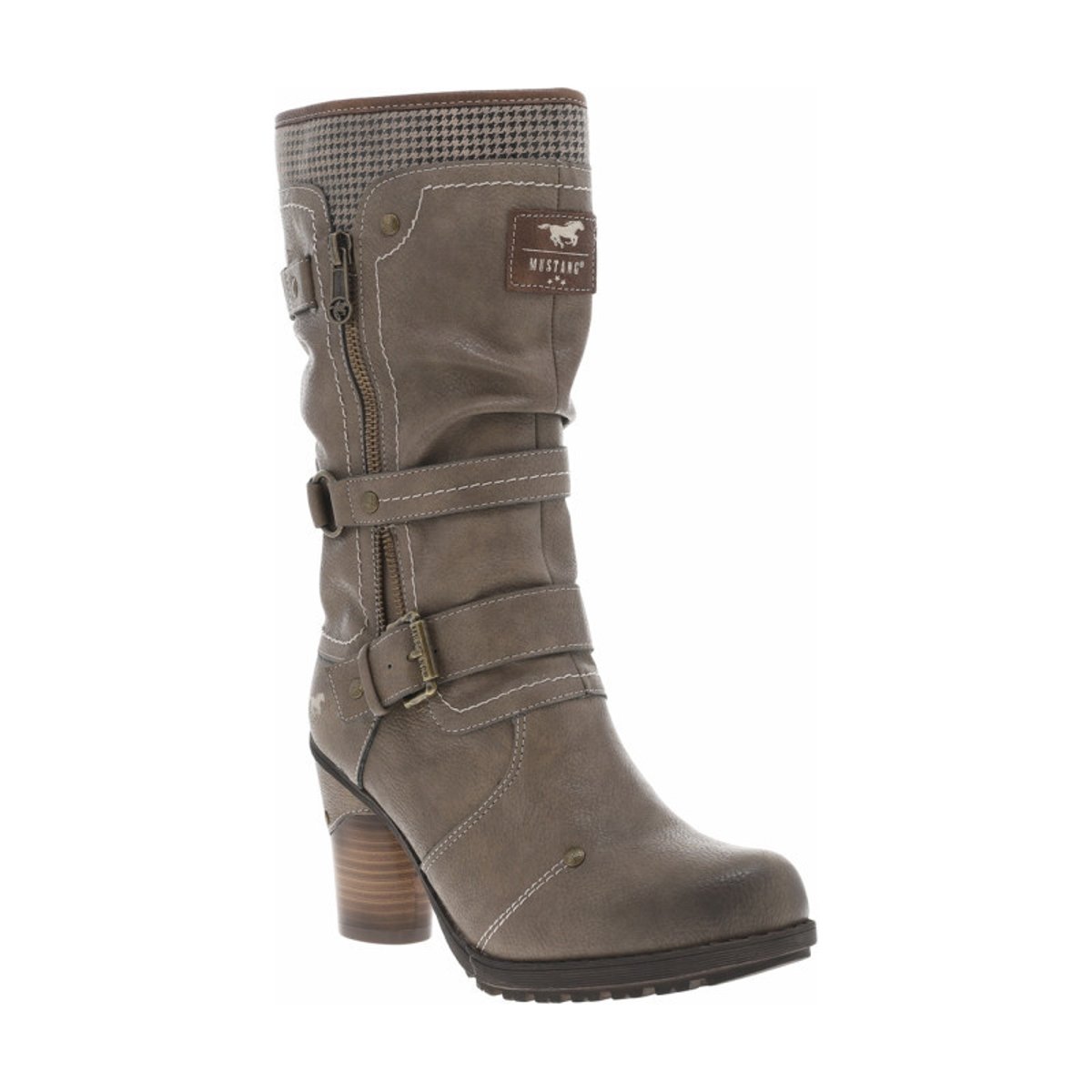Bottes taupe à talon décroché haut avec des boucles à ardillons taupe, MUSTANG