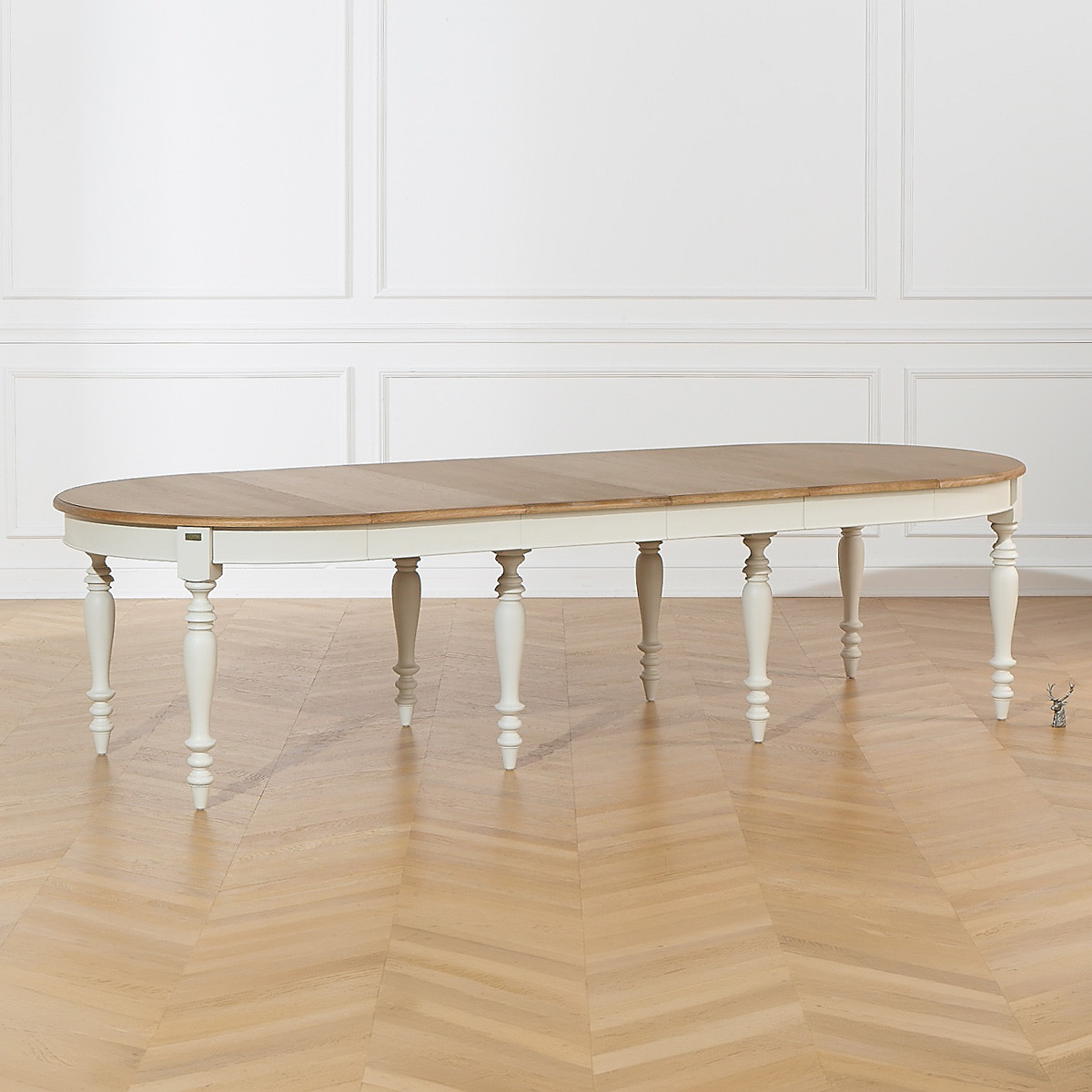 Table à manger modulable, plateau en chêne, 14 couverts JADE blanc, ROBIN DES BOIS
